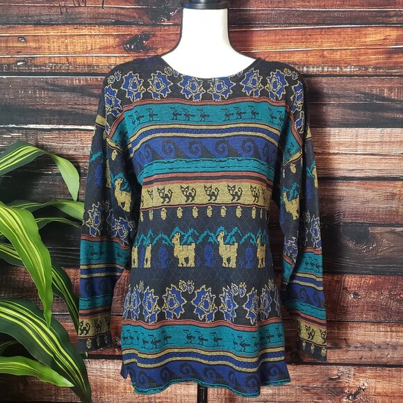 Vintage Top Melrose Knits by Christian De Castlenau Long Sleeve Bohemian Knit - Picture 7 of 8